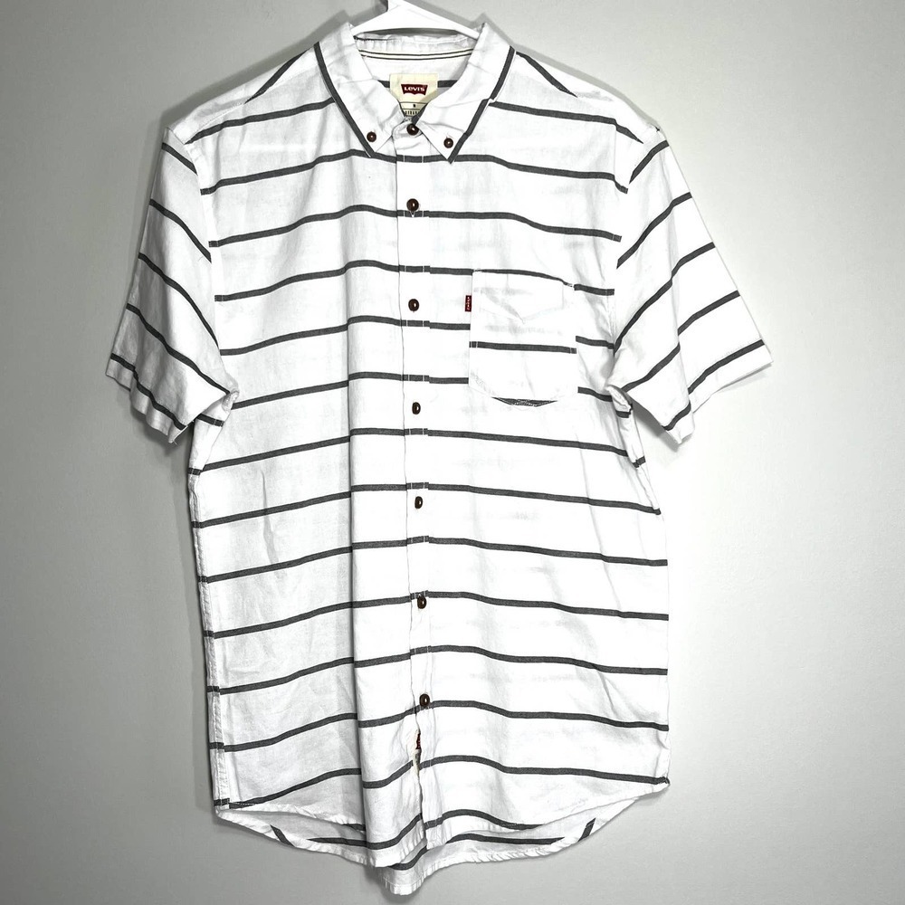 Levi's Botton Down Short Sleeve Medium White/Gray